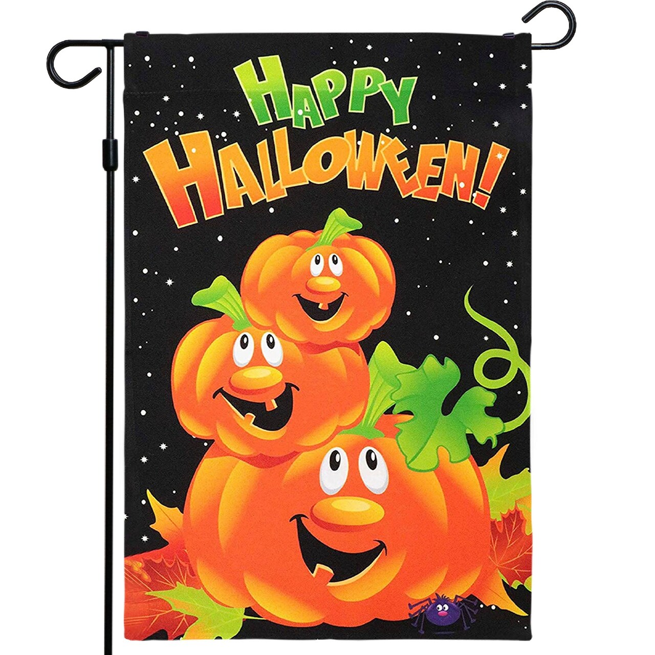 G128 - Halloween Garden Flag, Happy Halloween Quote with Pumpkins Garden Yard Decorations, | 12x18 Inch | Printed 150D Polyester - Rustic Holiday Seasonal Outdoor Flag